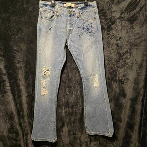 Levis Button Fly Distressed Slouch Bootcut Blue Jeans Size 7